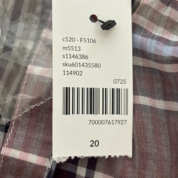 Lane Bryant Puff Sleeve Button Down Blouse Plus Size 20 Pink Plaid Sheer New - Picture 7 of 14